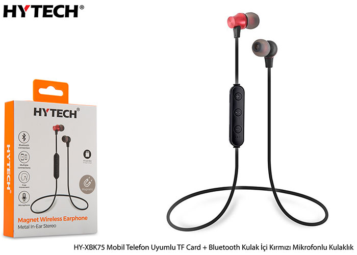 Hytech HY-XBK75 Mobil Telefon Uyumlu TF Card + Bluetooth Kulalk İçi Kırmızı Mikrofonlu Kulaklık