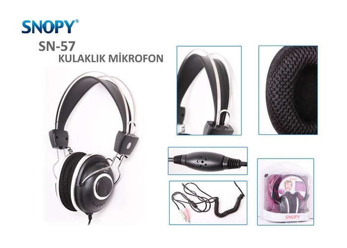 Snopy SN-57 Siyah Baş Üstü Mikrofonlu Kulaklık