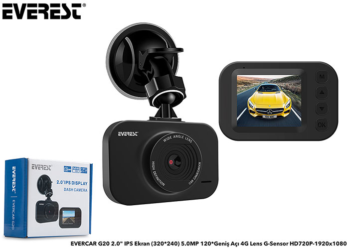 Everest EVERCAR G20 2.0’’ IPS Ekran 5.0MP 120° Geniş Açı 1080P Araç İçi Kamera