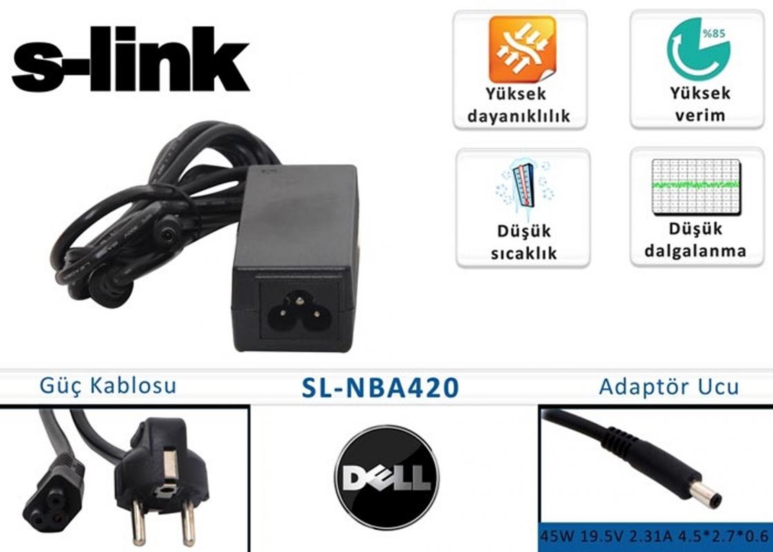 S-link sl-nba420 45W 19.5V 2.31A 4.5-2.7-0.6 Dell Notebook Adaptörü