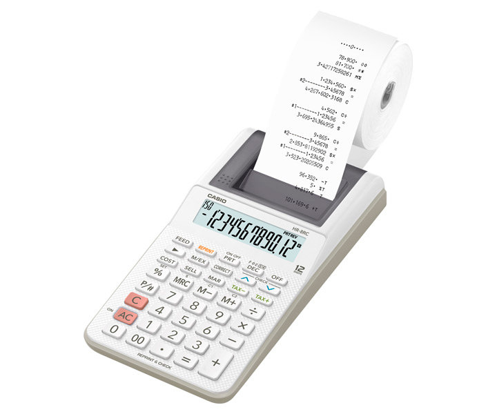 Casio HR-8RC-WE 12 Hane Beyaz Şeritli Hesap Makinesi