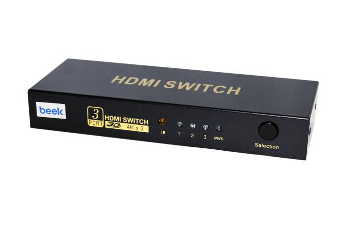 Beek 3Port Ultra Hd 4K Hdmı Switch, 3giriş-1çıkış Uzaktan kumandalı, 4K2K, 3D görüntü formatlarını d