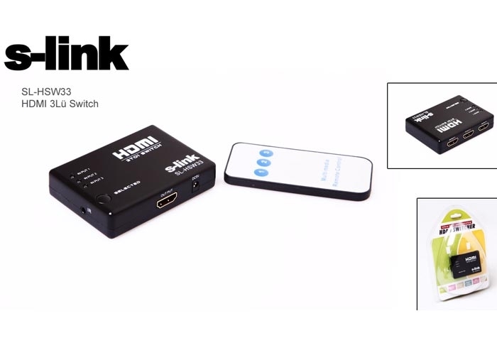 S-link SL-HVW33 3pc-1mn 3lü Hdmı Switch Otomatik Kumandalı