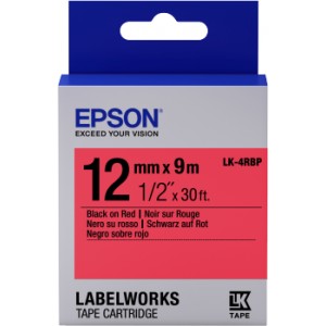 Epson LK-4RBP Pastel Siyah Üzeri Kırmızı 12MM 9Metre Etiket