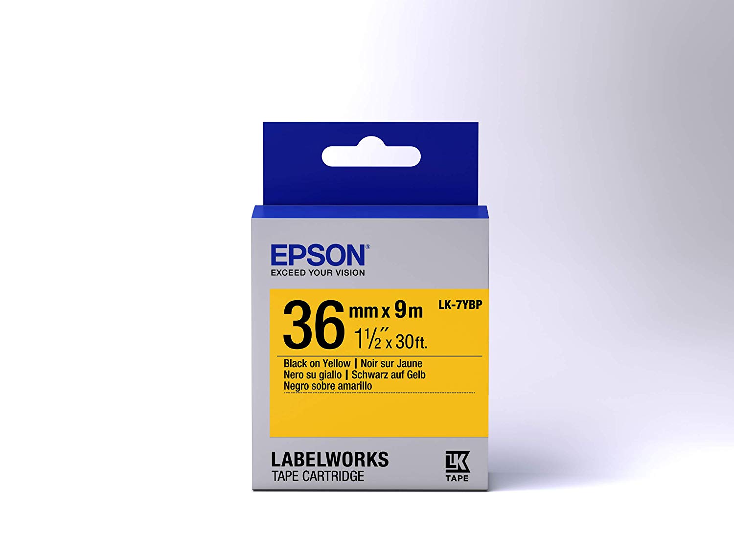 Epson LK-7YBP Pastel Siyah Üzeri Sarı 36MM 9Metre Etiket