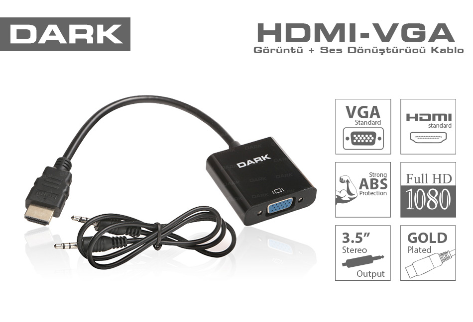 Dark HDMI - VGA ve SES Aktif Dijital-Analog Dönüştürücüsü