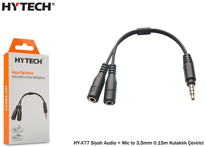 Hytech HY-X77 Siyah Audio + Mic to 3,5mm 0.15m Kul