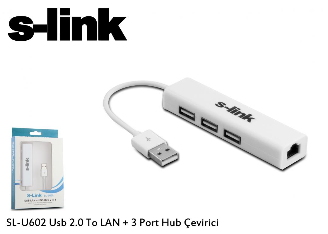 S-link SL-U602 Usb To Ethernet Çevirici + 3 Port Usb Hub