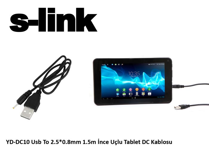 S-link YD-DC10 Usb To 2.5-0.8mm 1.5m İnce Uçlu Tablet DC Kablosu