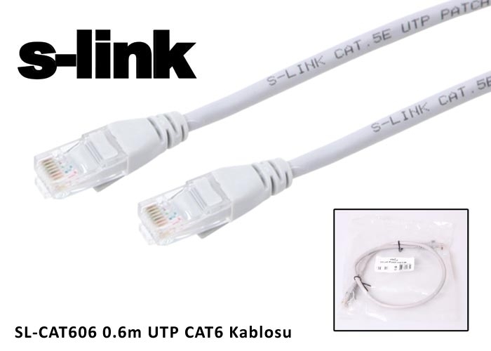 S-link SL-CAT606 cat6 0.60mt Gri Utp Patch Kablo