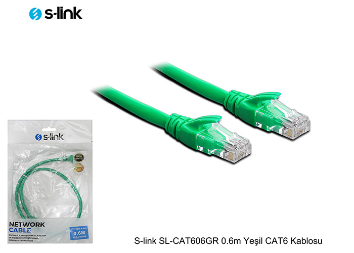 S-link SL-CAT606GR 0.6m Yeşil CAT6 Kablosu