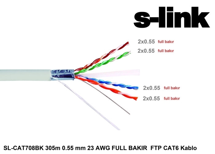 S-link SL-CAT708BK 305mt Ftp 0.55mm 23awg Bakır Cat6 Kablo