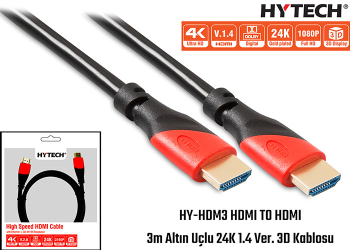 Hytech HY-HDM3 Hdmi To Hdmi 3m Altın Uçlu 24k 1.4