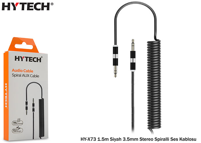 Hytech HY-X73 1.5m Siyah 3.5mm Stereo Spiralli Ses Kablosu