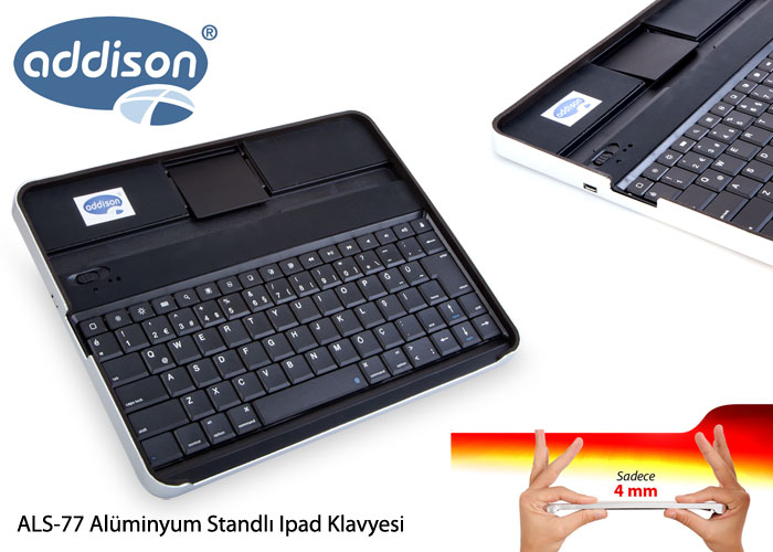 Addison ALS-77 Siyah Bluetooth Tablet PC + iPad Alüminyum Q Multimedia Kablosuz klavye