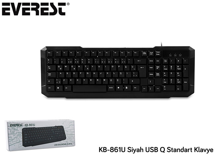 Everest KB-861U Siyah Q Usb Standart Kablolu 105 Tuşlu Klavye