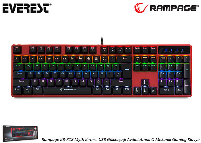 Rampage KB-R18 Myth Kırmızı USB Gökkuşağı Aydınlatmalı Q Mekanik Gaming Klavye