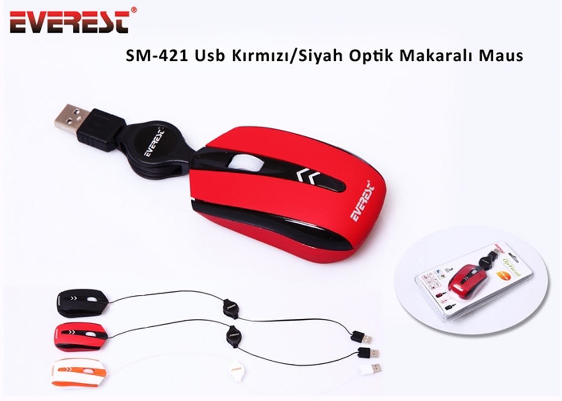 Everest SM-421 Siyah Usb Kablolu Makaralı Mouse Optik 800 Dpı 3 Buton