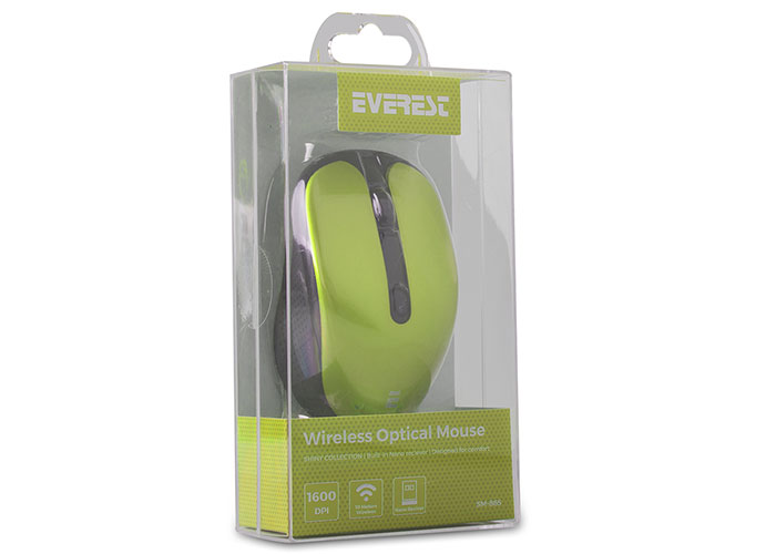 Everest SM-865 6D 1600dpi Alkalin Pilli Yeşil Kristal Kutulu Kablosuz Sessiz Mouse