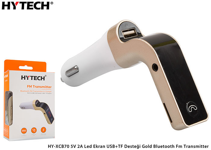 Hytech HY-XCB70 5V 2.1A Led Ekran USB+TF Desteği Altın Renkli Bluetooth Fm Transmitter