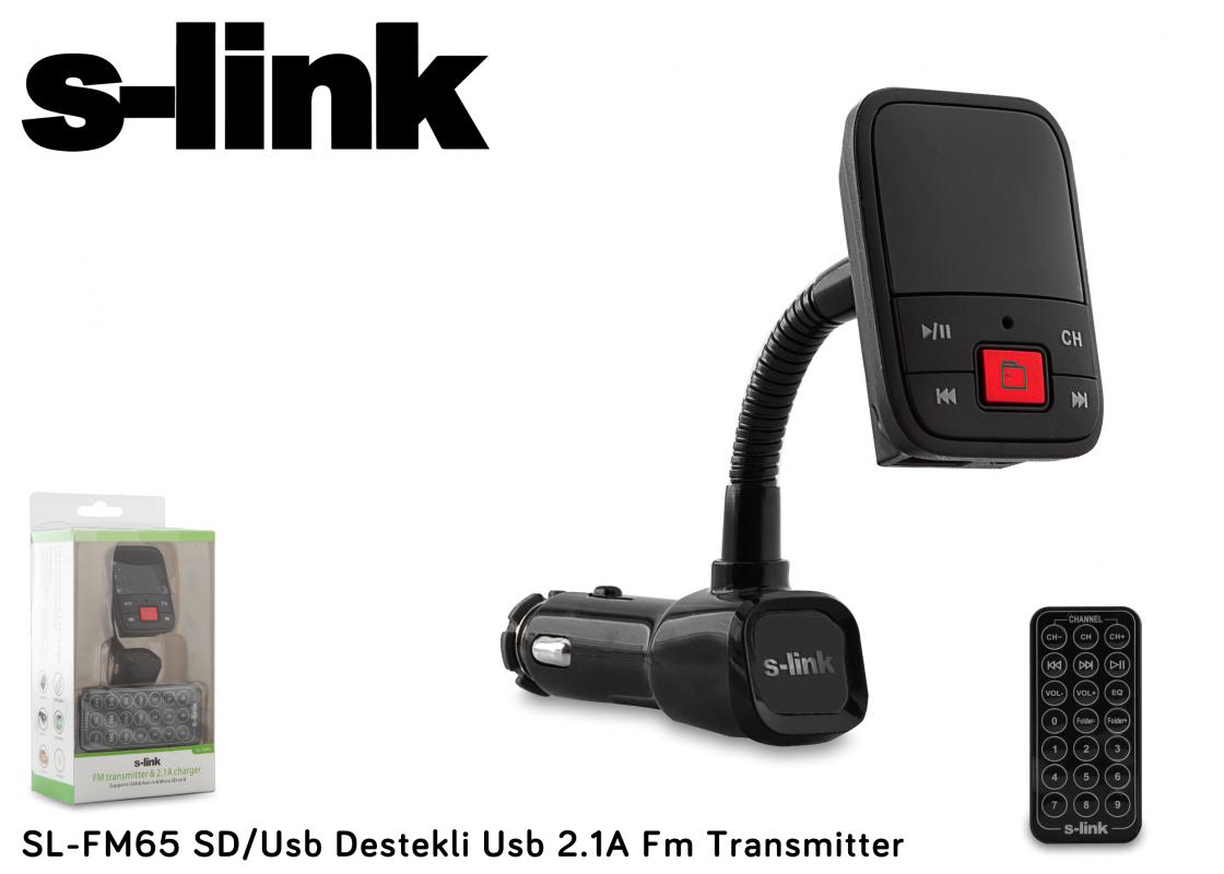 S-link SL-FM65 Hafızasız mp3 Transmıtter 2.1a Usb Şarj Portlu Usb Micro Sd Kart Destekli Kumandalı