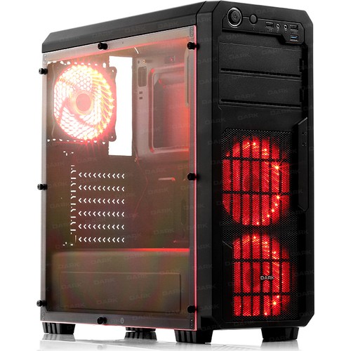 Dark Sentinel 3x Kırmızı LED Fan, USB3.0, Full Akrilik Yan Panelli Mid-Tower Siyah Oyuncu Kasası