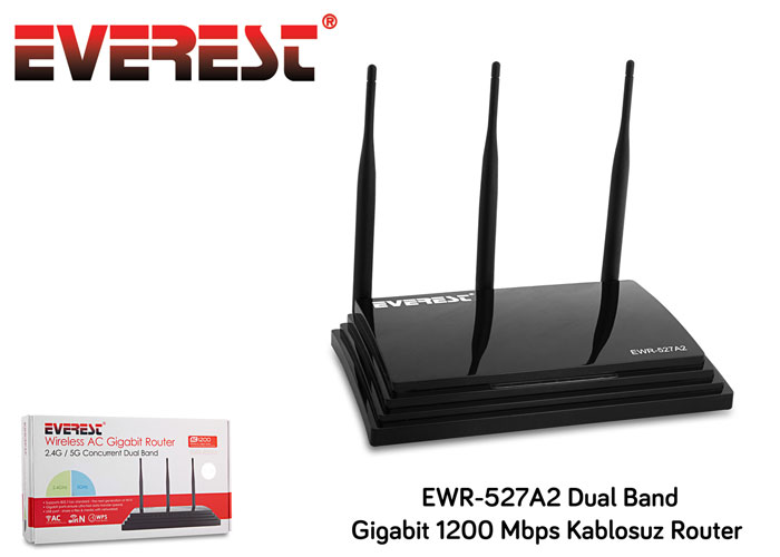 Everest EWR-527A2 Dual Band Gigabit 1200 Mbps Repeater+Access Point+Bridge Client Kablosuz Router