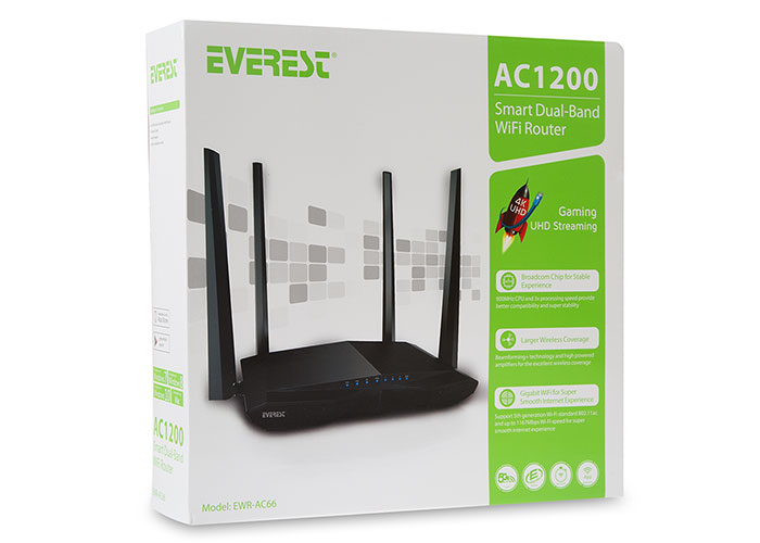 Everest EWR-AC66 802.11ac Dual-Band 1200Mbps 1-FE WAN + 3-FE LAN Kablosuz Router