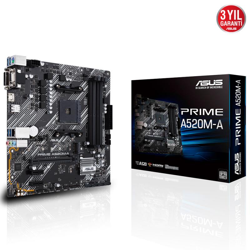 Asus Prime A520M-A AMD AM4 128GB DDR4 4800Mhz M2 Dvi-Vga-Hdmi mATX Anakart