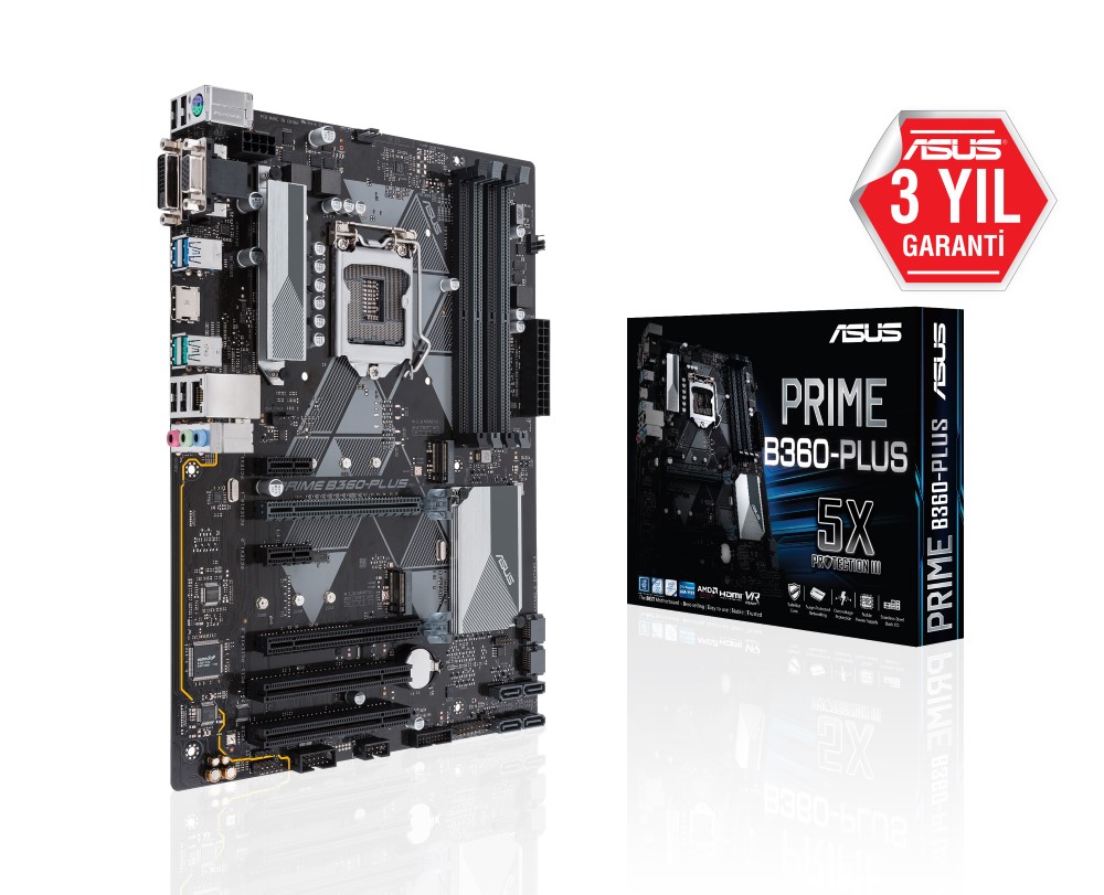 Asus Prime B360-Plus Intel LGA1151 8.Nesil 64GB DDR4 2666Mhz M2 Dvi-Hdmi-Vga ATX Anakart