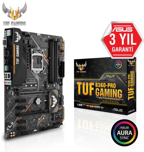 Asus Tuf B360-Pro Gaming Intel LGA1151 8.Nesil 64GB DDR4 2666Mhz M2 Vga-Hdmi ATX Anakart