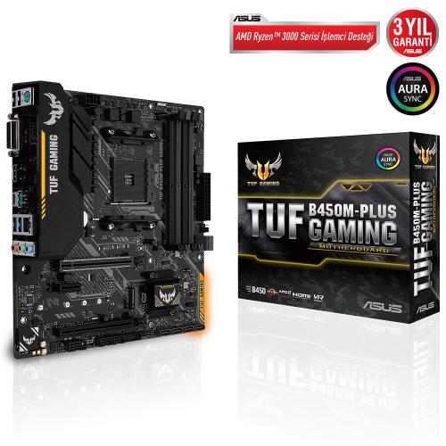 Asus Tuf B450M-Plus Gaming AMD B450 Soket AM4 DDR4 3466(OC)MHz mATX Gaming Anakart