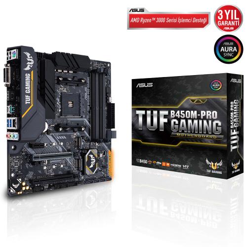 Asus Tuf B450M-Pro Gaming Amd B450 Am4 Ddr4 4400 Hdmi Dvi Çift M2 Usb3.1 Aura Rgb Matx Anakart