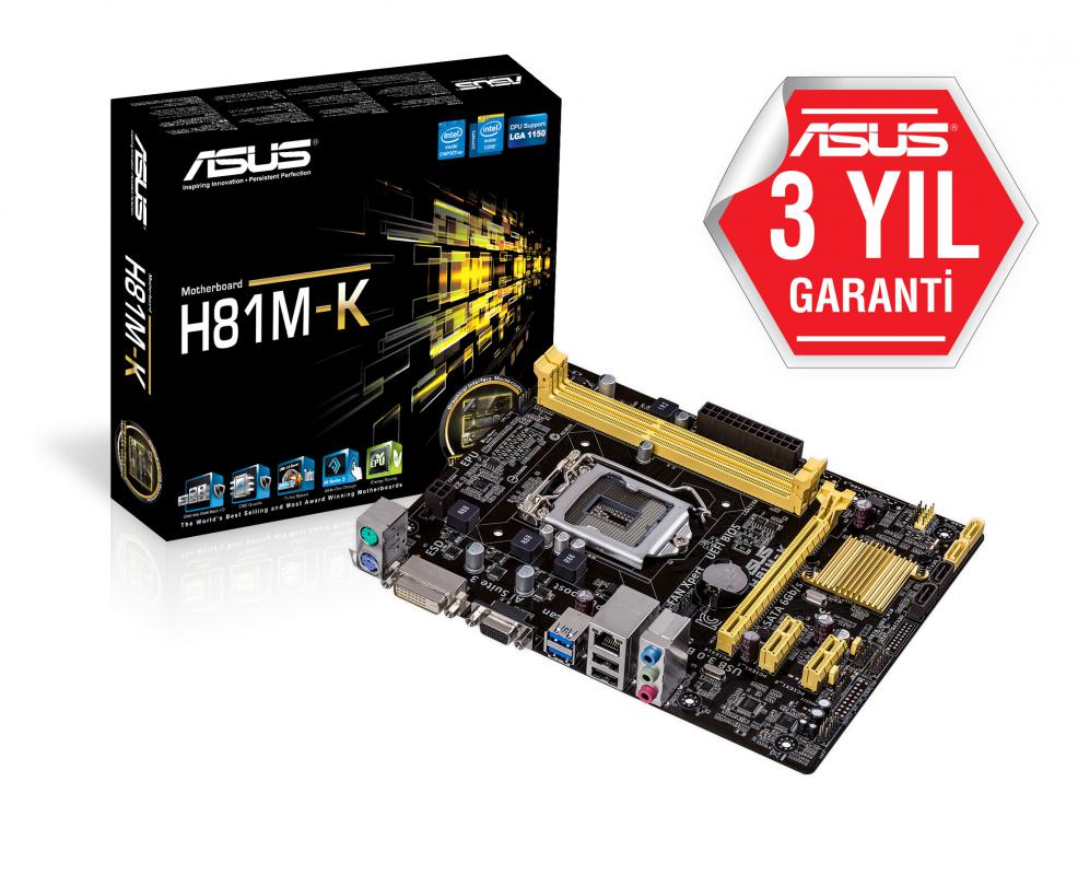 Asus H81M-K 1150 Vga+Dvı Ddr31600 Ps-2 Kb+Ms Gbit Anakart