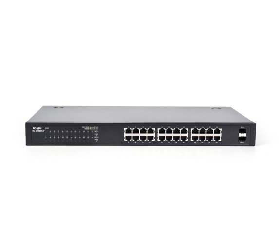 Ruijie 24 x 10-100-1000BASE-T 2 x GE SFP (Non-combo)PoE+ Ports: 1-24 PoE Power Budget: 370W