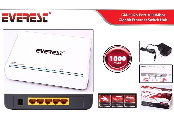 Everest GM-50G 5 Port 1000Mbps Gigabit Ethernet Hu