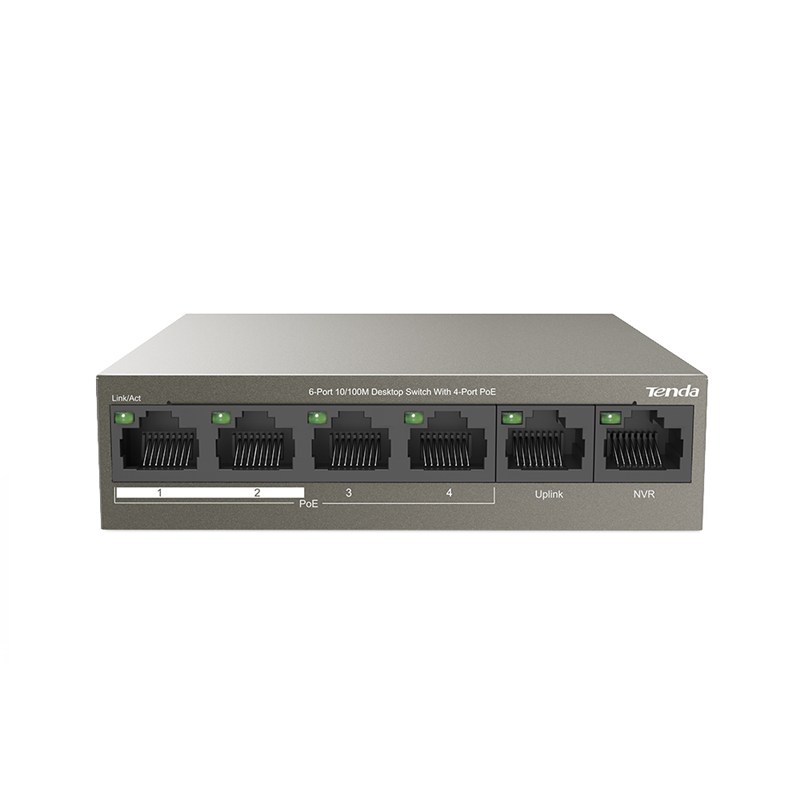 Tenda TEF1106P 6 Port 4 Port Poe+ 10-100 + 2 Port SFP Switch Çelik Kasa Rack Mount