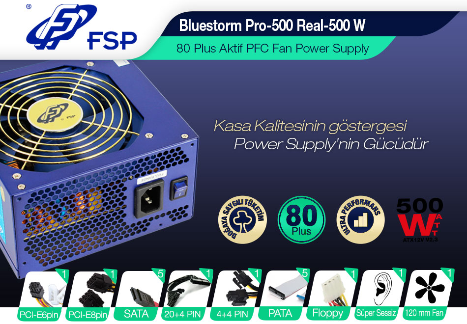 Fsp Pro-500 500W 80+ (Plus) Aktif 12Cm Power Güç Kaynağı