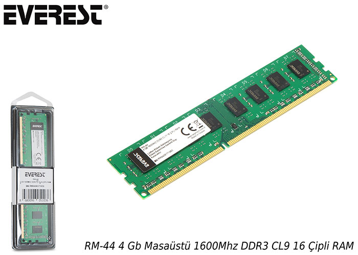 Everest Rm-44 4 Gb 1600Mhz Ddr3 Cl11 16 Çipli Ram Pc Ram