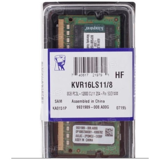 Kıngston 8Gb Ddr3L 1600Mhz Cl11 1.35V Kvr16Ls11-8  (Pc3-12800) Notebook Ram