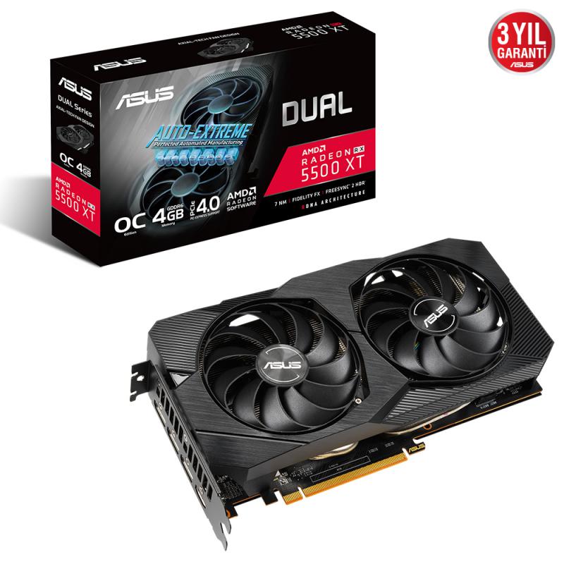 Asus Dual-RX5500XT-O4G-Evo 4GB GDDR6 128-bit Hdmi-Dp (DUAL-RX5500XT-O4G-EVO) Ekran Kartı