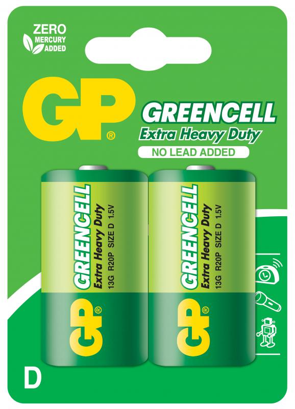 GP Greencel R20 Kalın D Boy Çinko Pil 2’li Paket GP13-2UE2