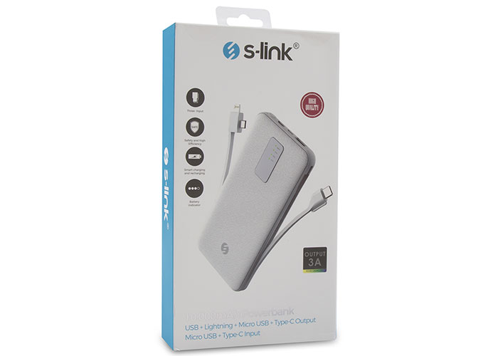 S-link IP-C70 10000mah Lightning + Micro + Type c Powerbank Beyaz Taşınabilir Pil Şarj Cihazı