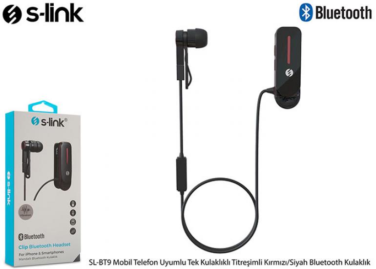 S-link SL-BT9 Mobil Telefon Uyumlu Tek Kulaklıklı Titreşimli Kırmızı-Siyah Bluetooth Kulaklık