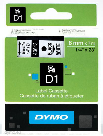 Dymo D1 Yedek Şerit, 6mmx7mt, Beyaz- Siyah (43613)