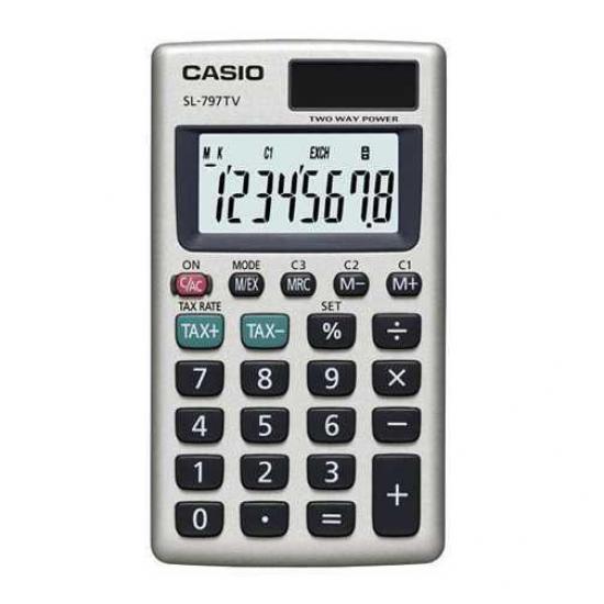 Casio SL-797TV-GD 8 Hane Gümüş Renk Cep Tipi Hesap Makinesi