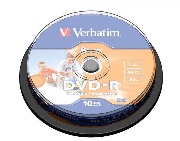 Verbatim 43573 DVD-R 1.46gb 4X 10 lu 8 cm Printable