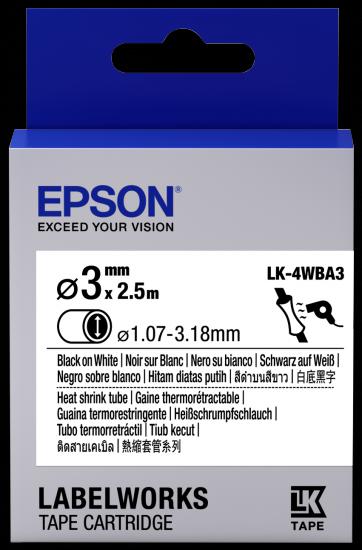 Epson LK-4WBA3 Isıyla Daralan Siyah Üzeri Beyaz 3MM 2,5Metre Etiket