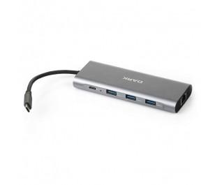 Dark USB 3.1 Type C 9 in 1 Ethernet - HDMI - TF SD Kart Okuyucu - USB 3.0 - Kulaklık Çevirici HUB