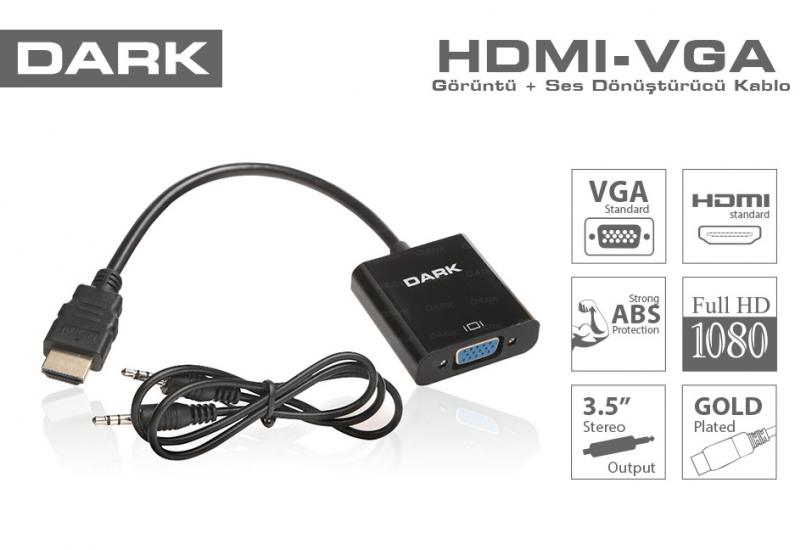 Dark HDMI - VGA ve SES Aktif Dijital-Analog Dönüştürücüsü